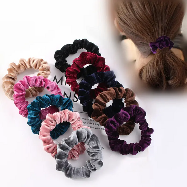 Multi Color Elastic Velvet Hair Ties - 12 Pcs