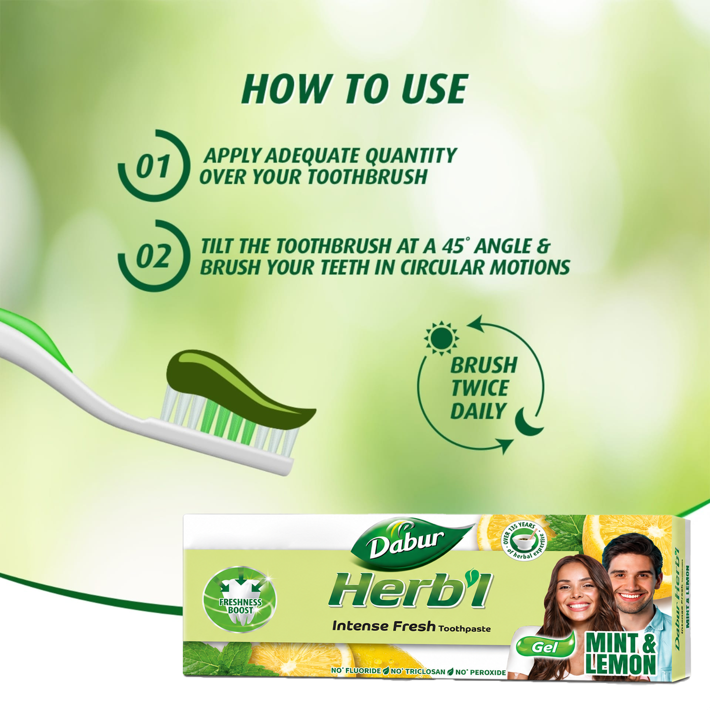 Dabur Herbal Intense Fresh Mint & Lemon Toothpaste - 150g