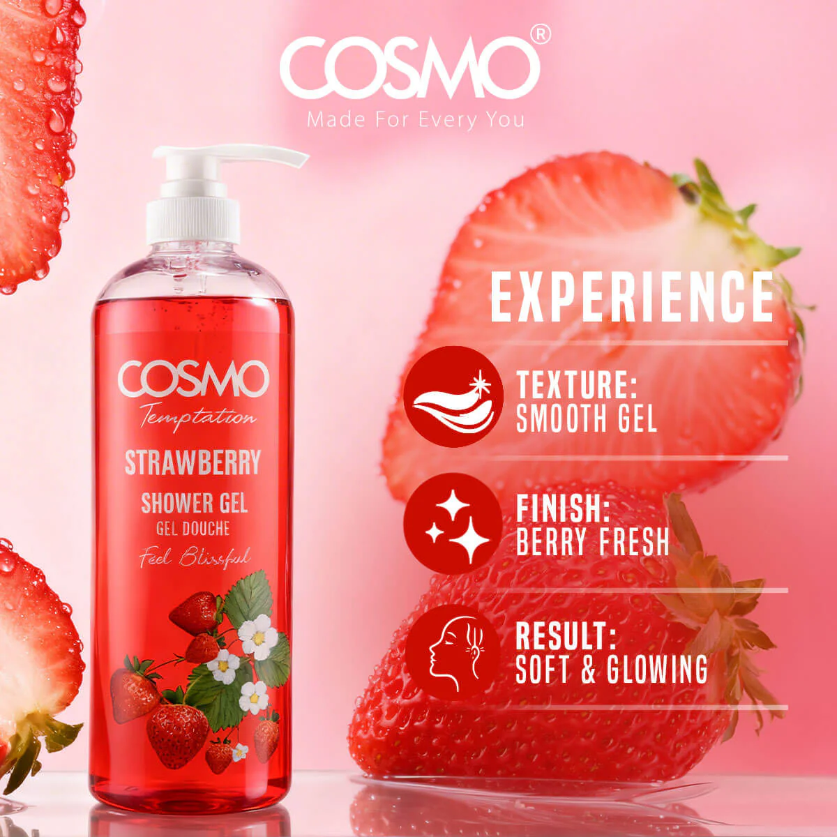 Cosmo Temptation Strawberry Shower Gel - 1000ml