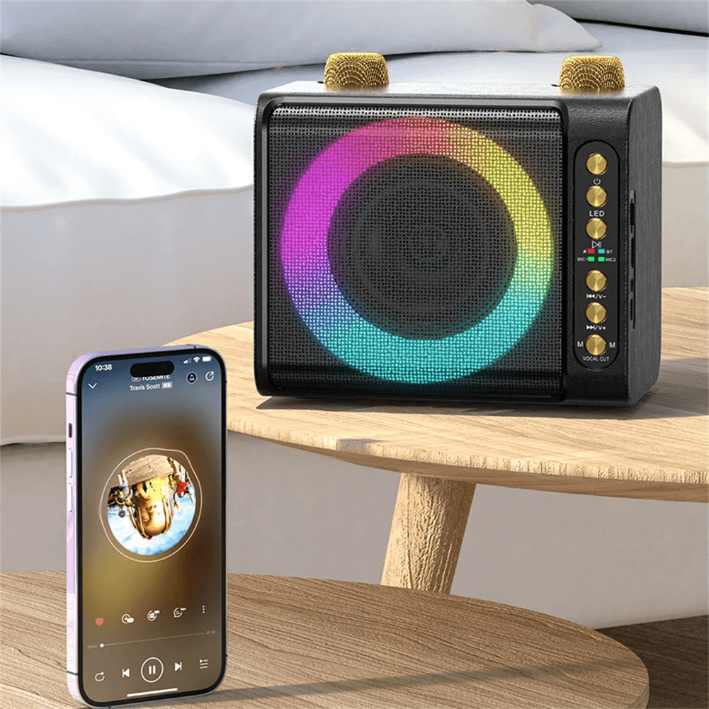 Powerful Bass Boost Portable Karaoke Speaker With Two Microphone T-203