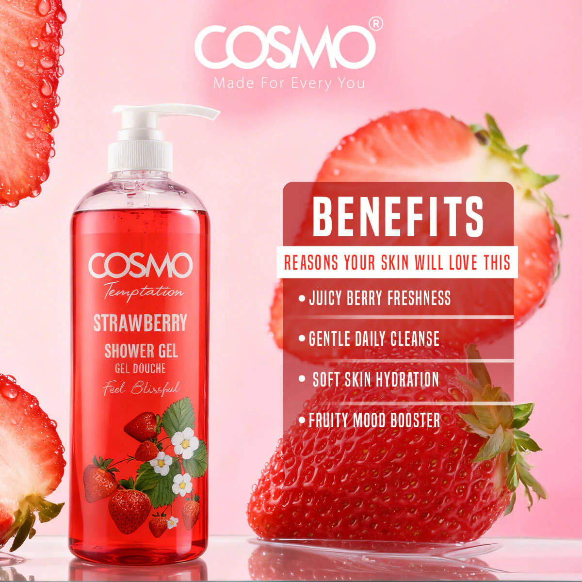 Cosmo Temptation Strawberry Shower Gel - 1000ml