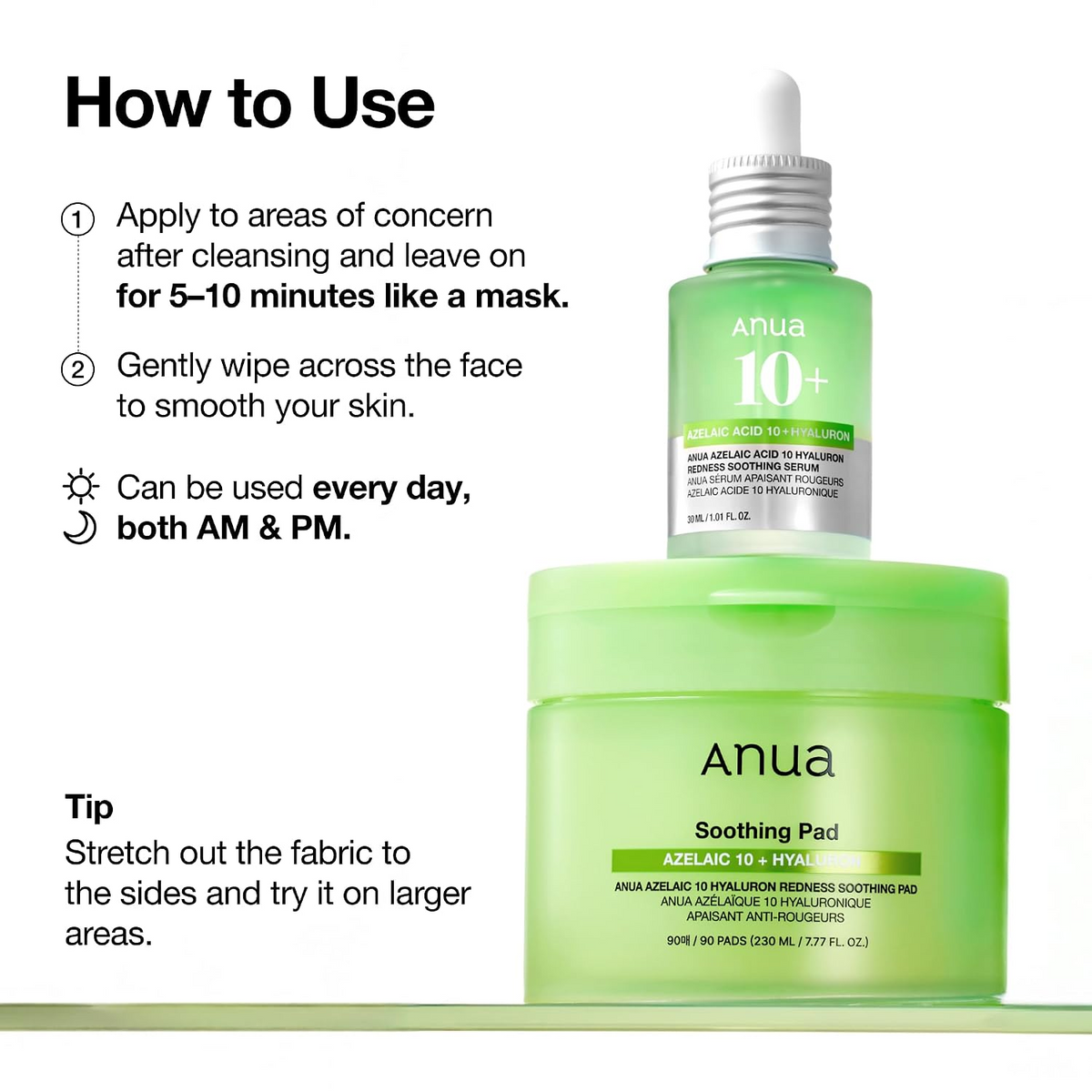 Anua Azelaic 10 Hyaluron Redness Soothing Pad - 90 Pads (230ml)