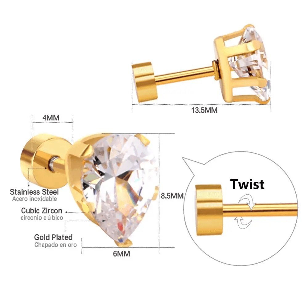Golden Stainless Steel Stud Earings - 091