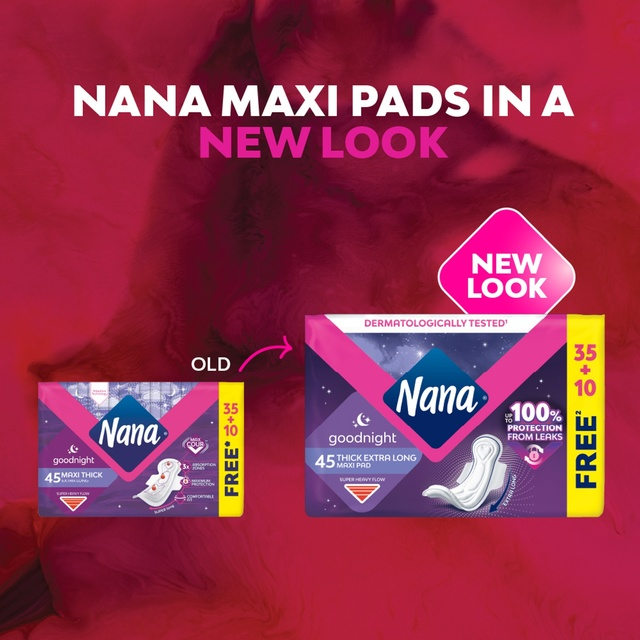 Nana Goodnight Maxi Thick Extra Long Sanitary Pads With Wings - 45s