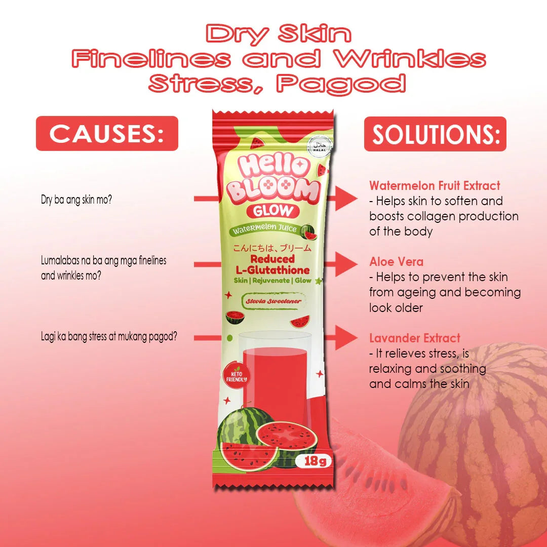 Hello Bloom Glow Watermelon Juice Drink - 10s × 18g (180g)