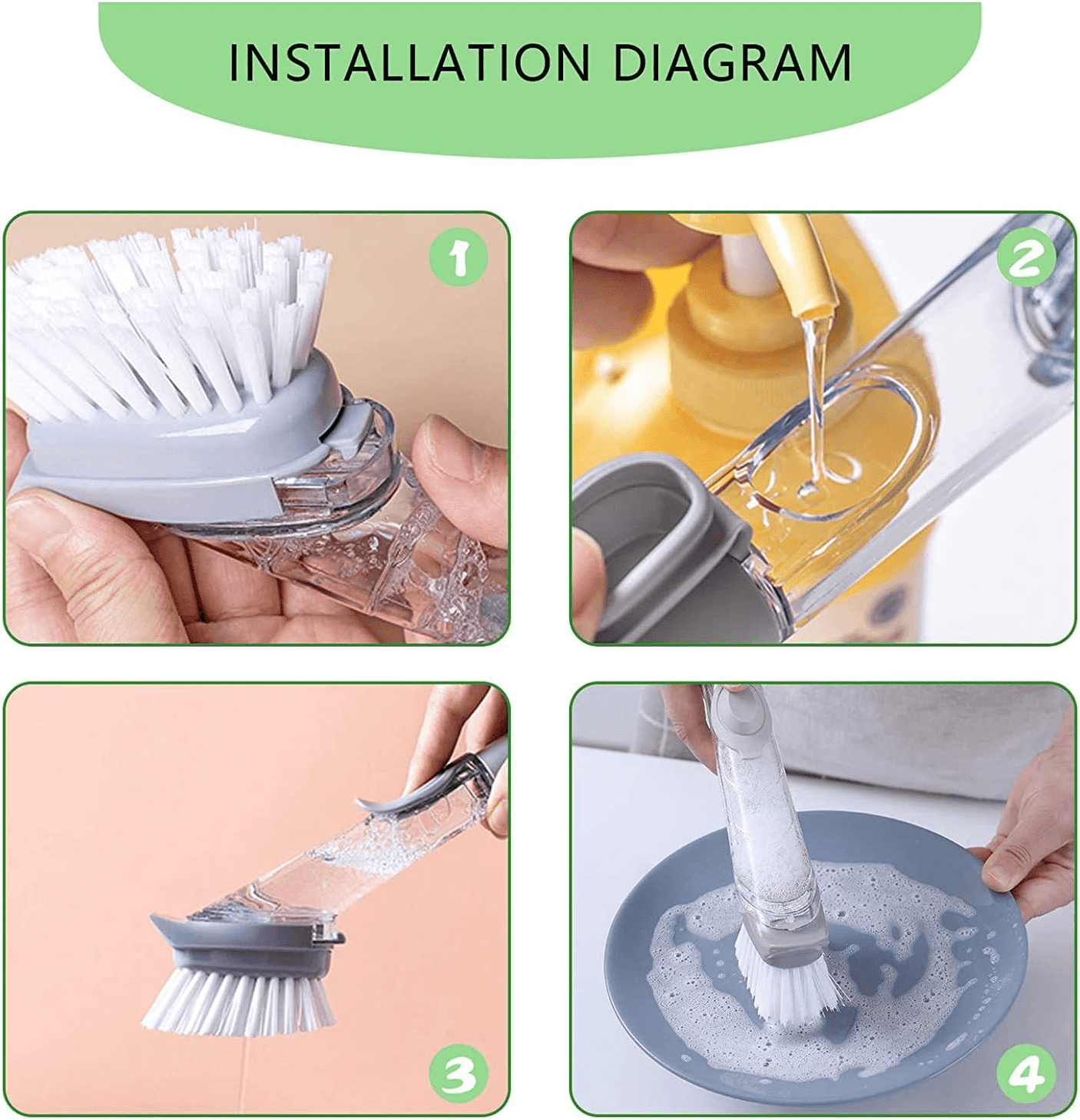 Kitchen Portable Dishwasher Brush With Washing Sponge