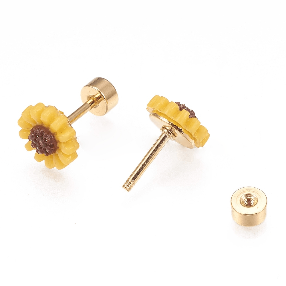 Golden Stainless Steel Stud Earings - 082