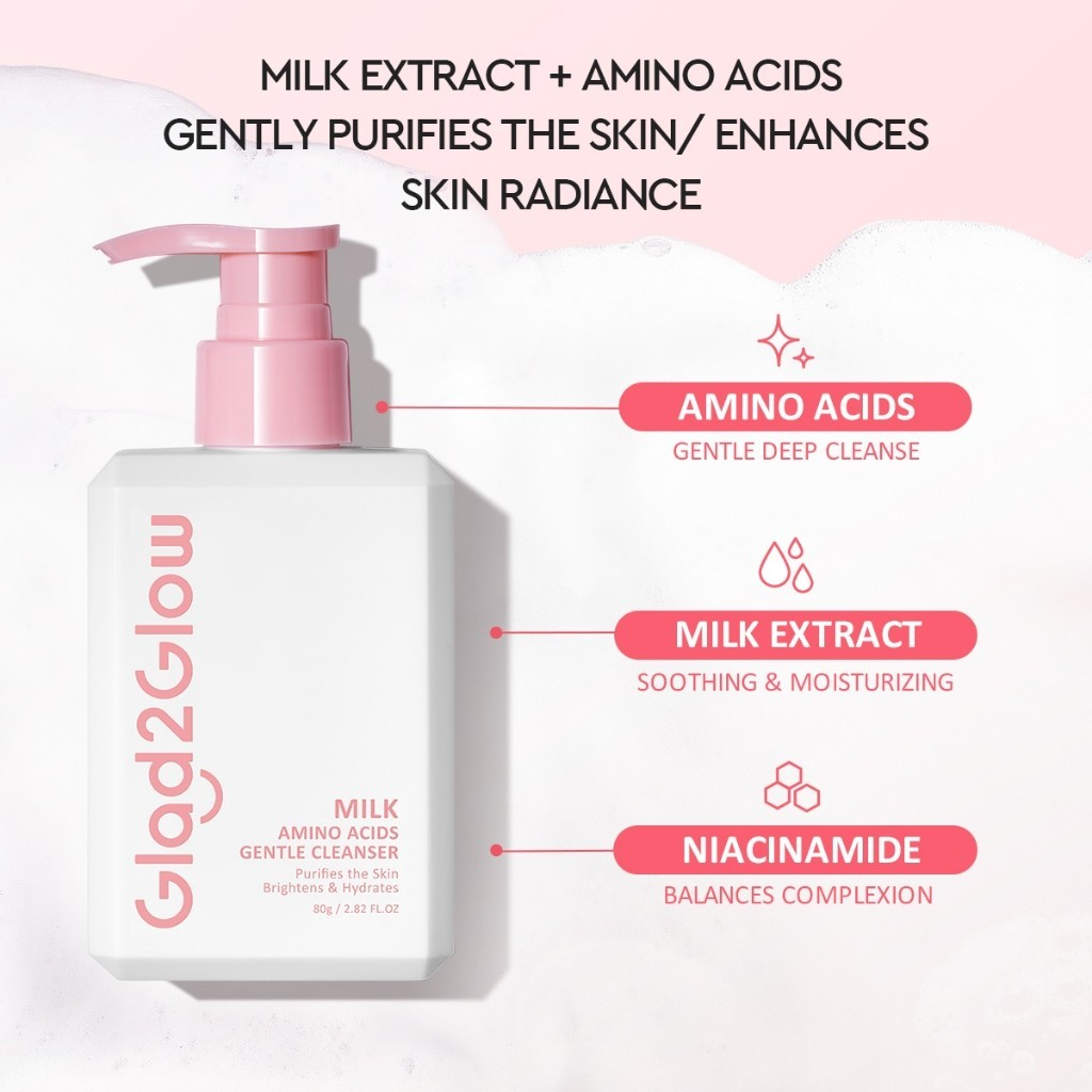Glad2Glow Milk Amino Acids Brightening Cleanser Facial Wash - 80g