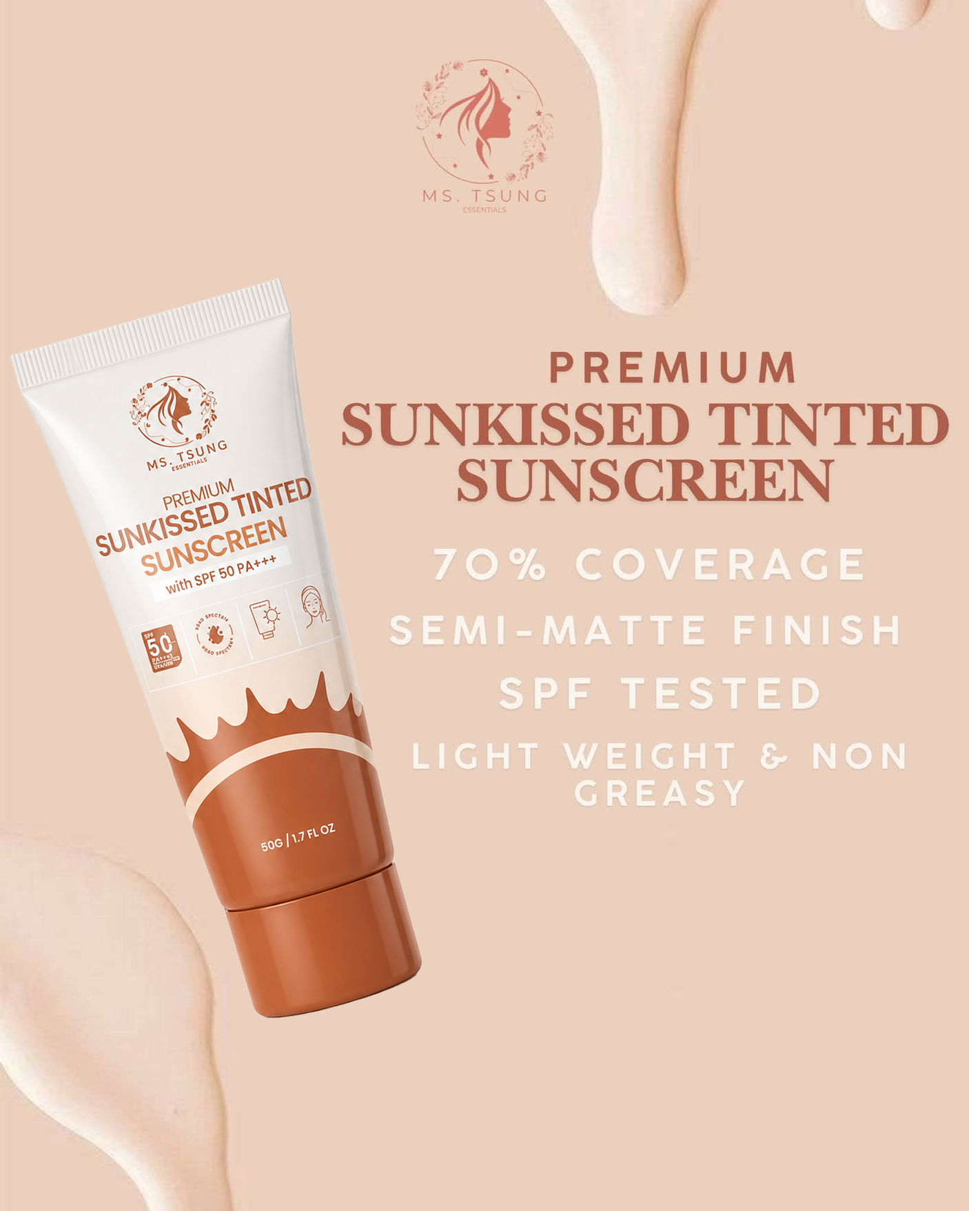 Ms. Tsung Premium Sunkissed Tinted Sunscreen SPF 50 PA+++ - 50g