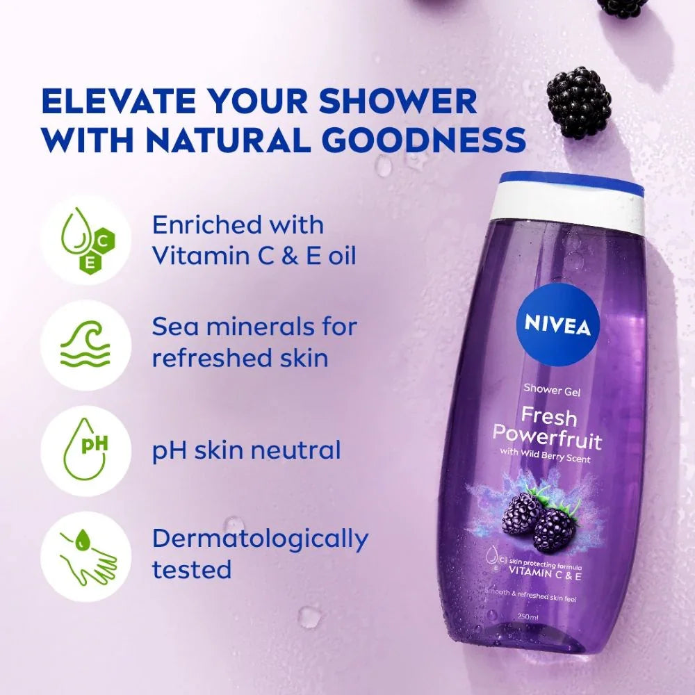 Nivea Fresh Shower Gel Powerfruit Wild Berry Scent - 250ml