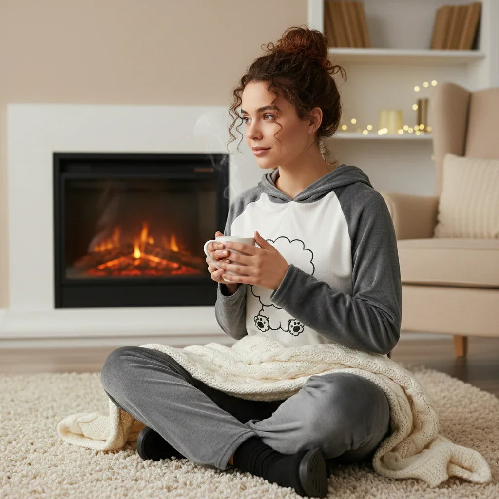 Women's Fuzzy Fleece Hooded Pajama Set