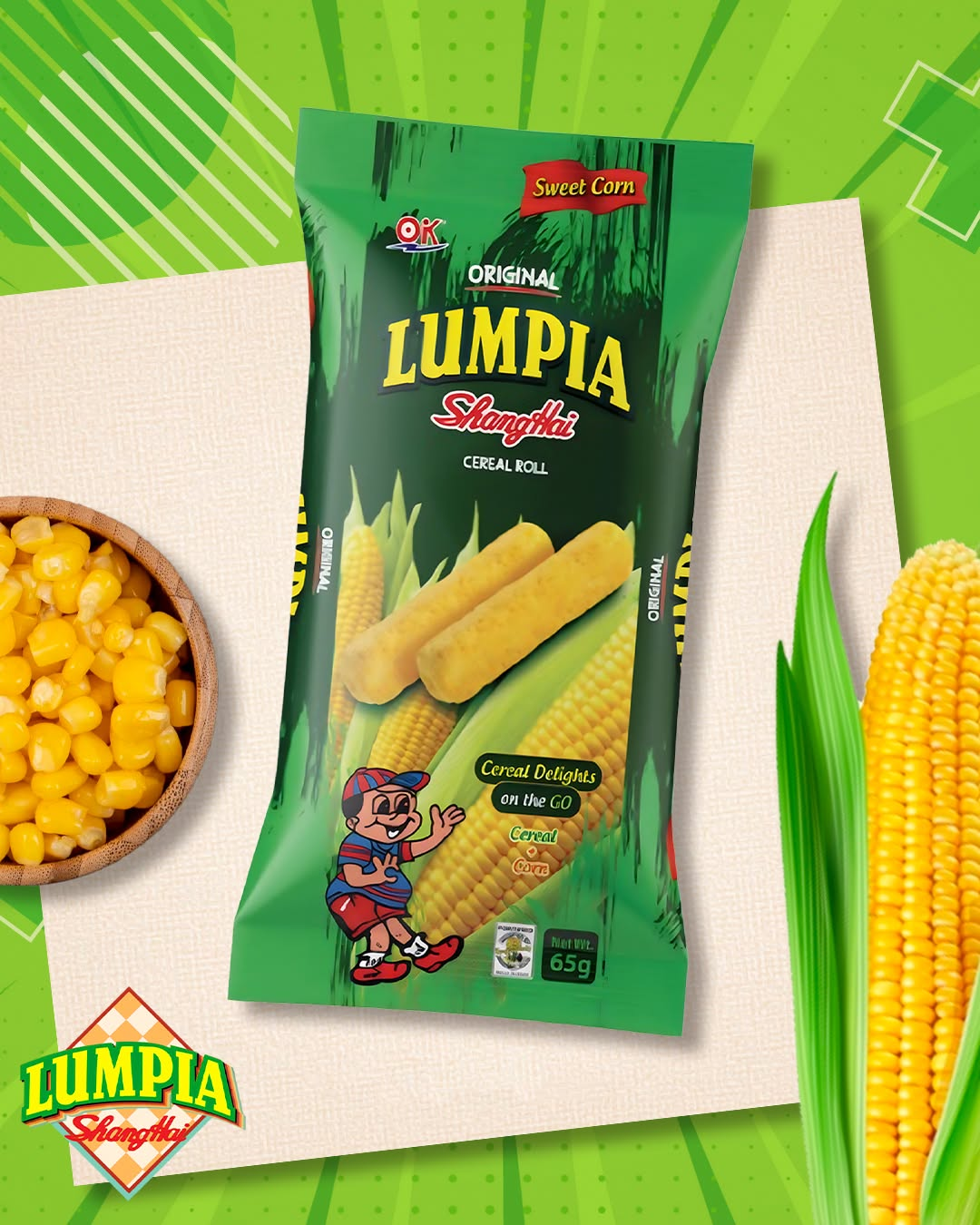 OK Lumpia Shanghai Sweet Corn Cereal Roll - 65g (1+1) Offer