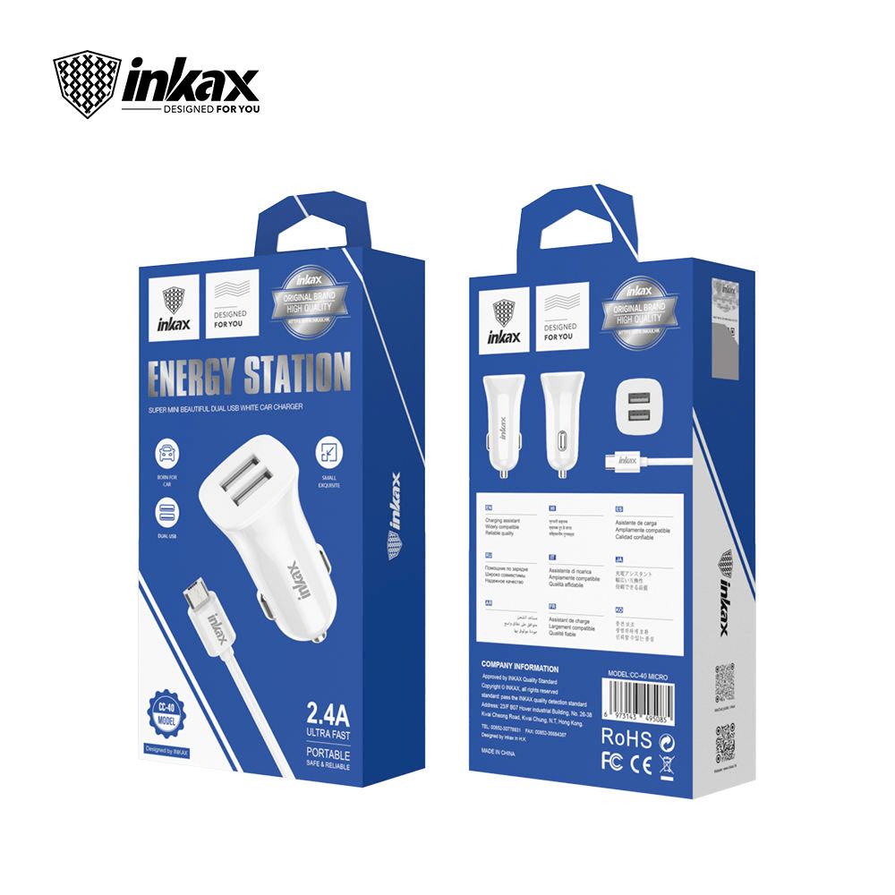 inkax Energy Station 2.4A Portable Car Charger CC-40 Micro