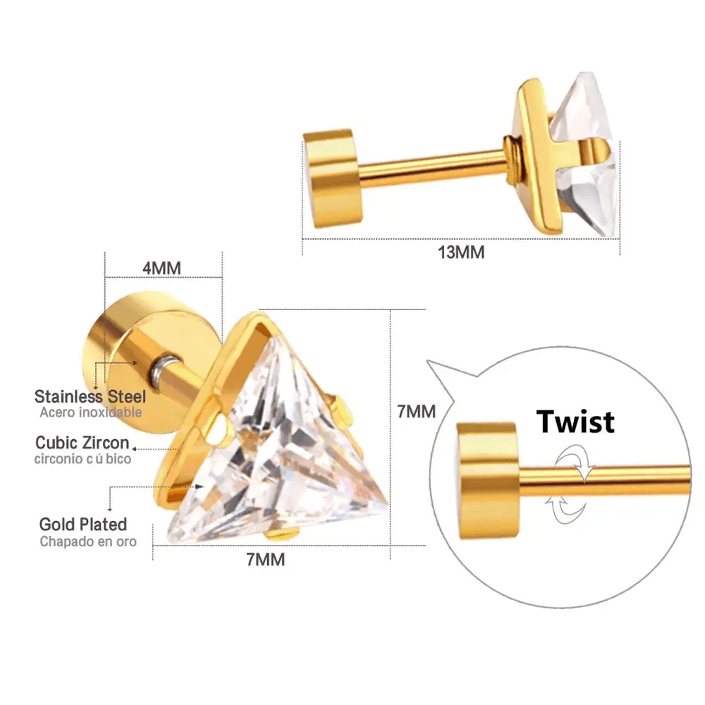 Golden Stainless Steel Stud Earings - 093