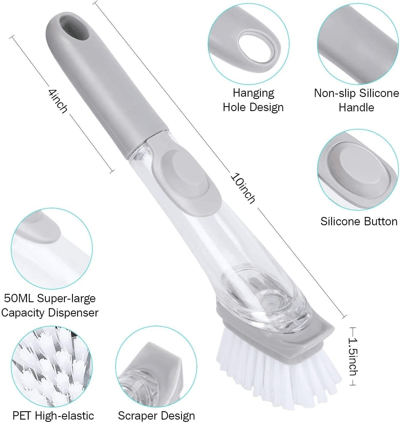 Kitchen Portable Dishwasher Brush With Washing Sponge