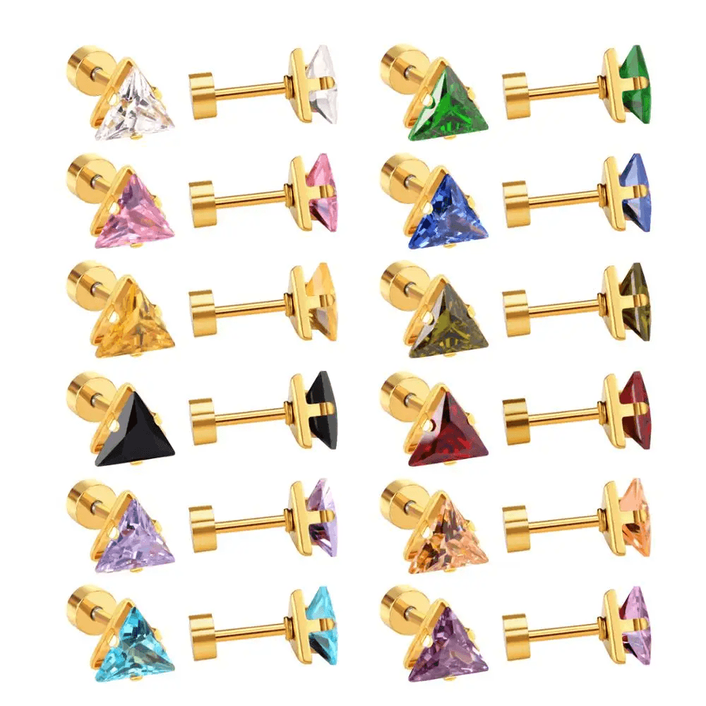 Golden Stainless Steel Stud Earings - 093