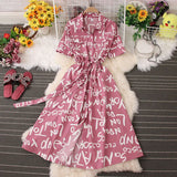 Women's Turn Down Collar Single Breasted Casual Dress