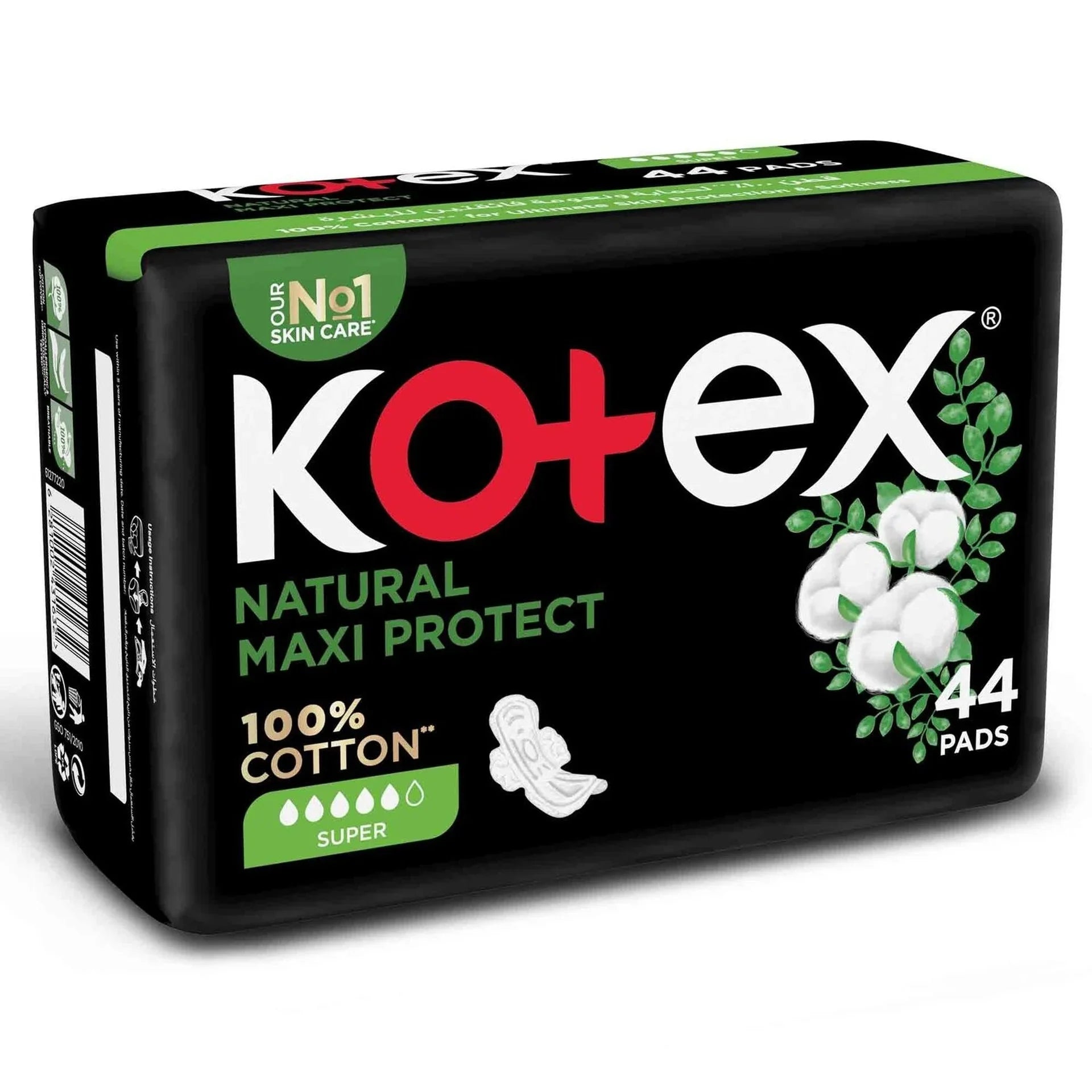Kotex Natural Maxi Protect 100% Cotton Pad With Wings - 44 Pads