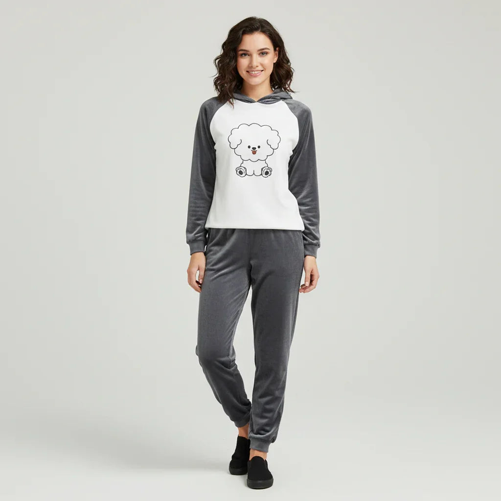Women's Fuzzy Fleece Hooded Pajama Set