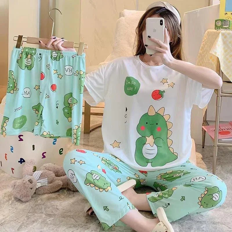 طقم بيجامات أزياء نسائية كورية 3 قطع