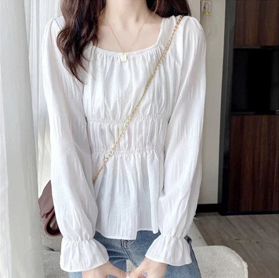 Women's Croptop Vintage Retro Square Shirring Blouse Dress