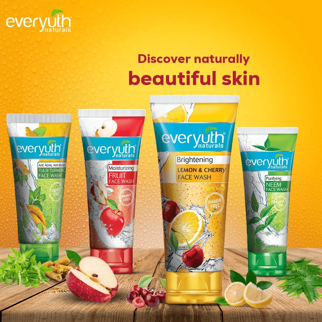 غسول الوجه Everyuth Naturals بالليمون والكرز والريحان والكركم - 2 × 150 جم