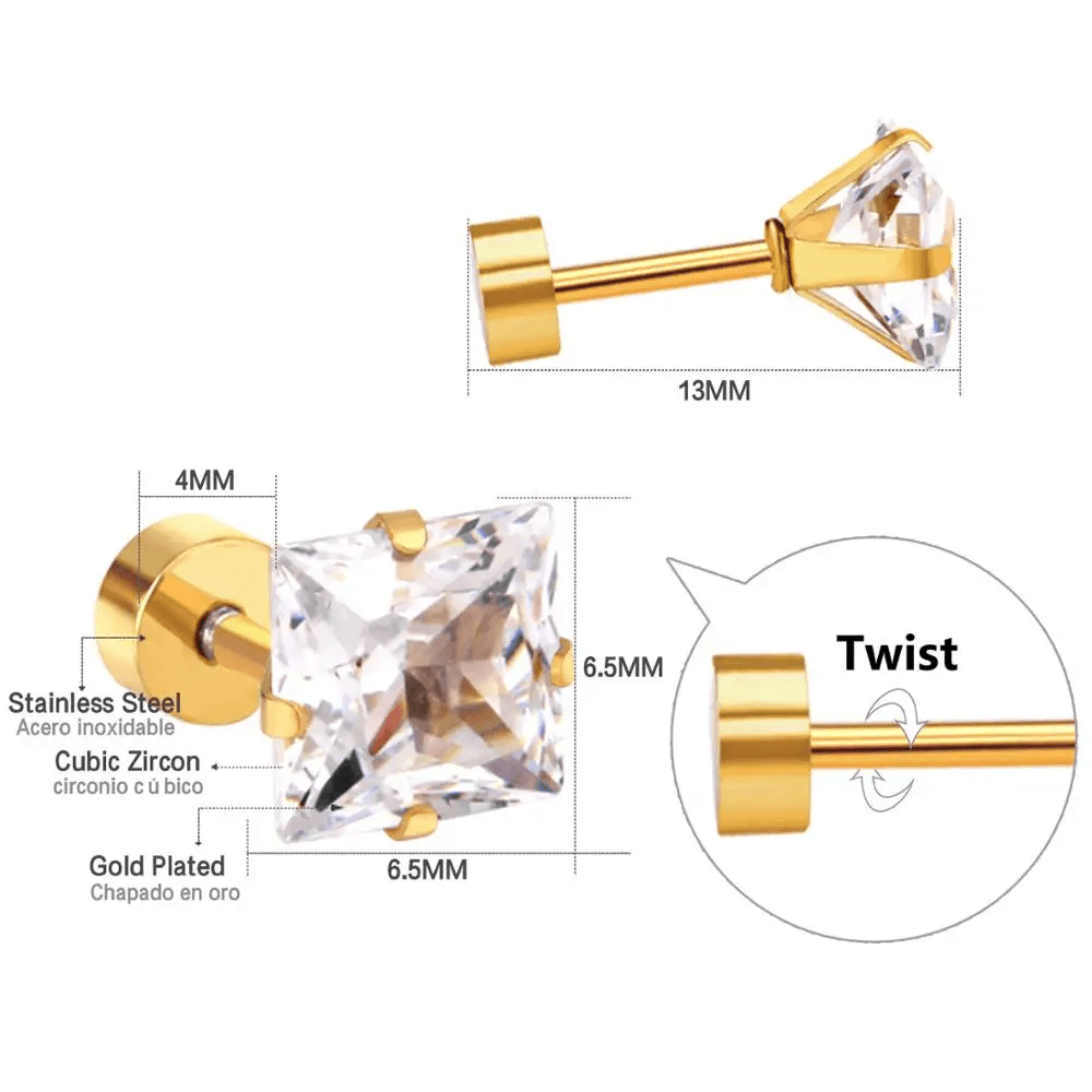 Golden Stainless Steel Stud Earings - 094