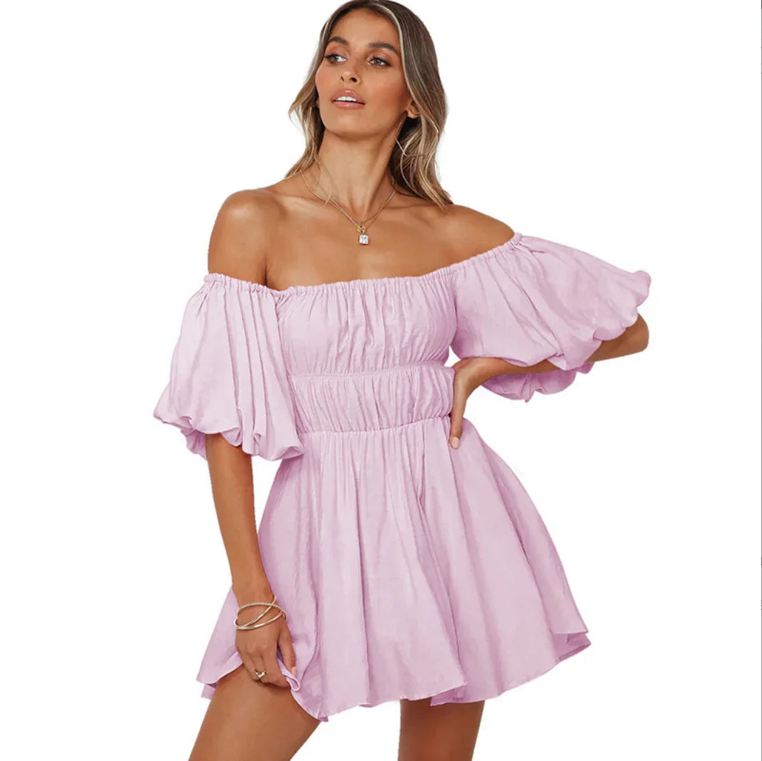 Blush Breeze Off-Shoulder Ruffle Dress