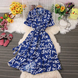 Women's Turn Down Collar Single Breasted Casual Dress