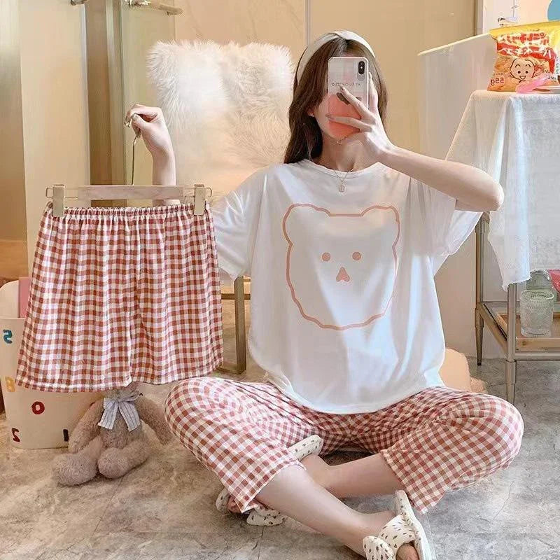 طقم بيجامات أزياء نسائية كورية 3 قطع