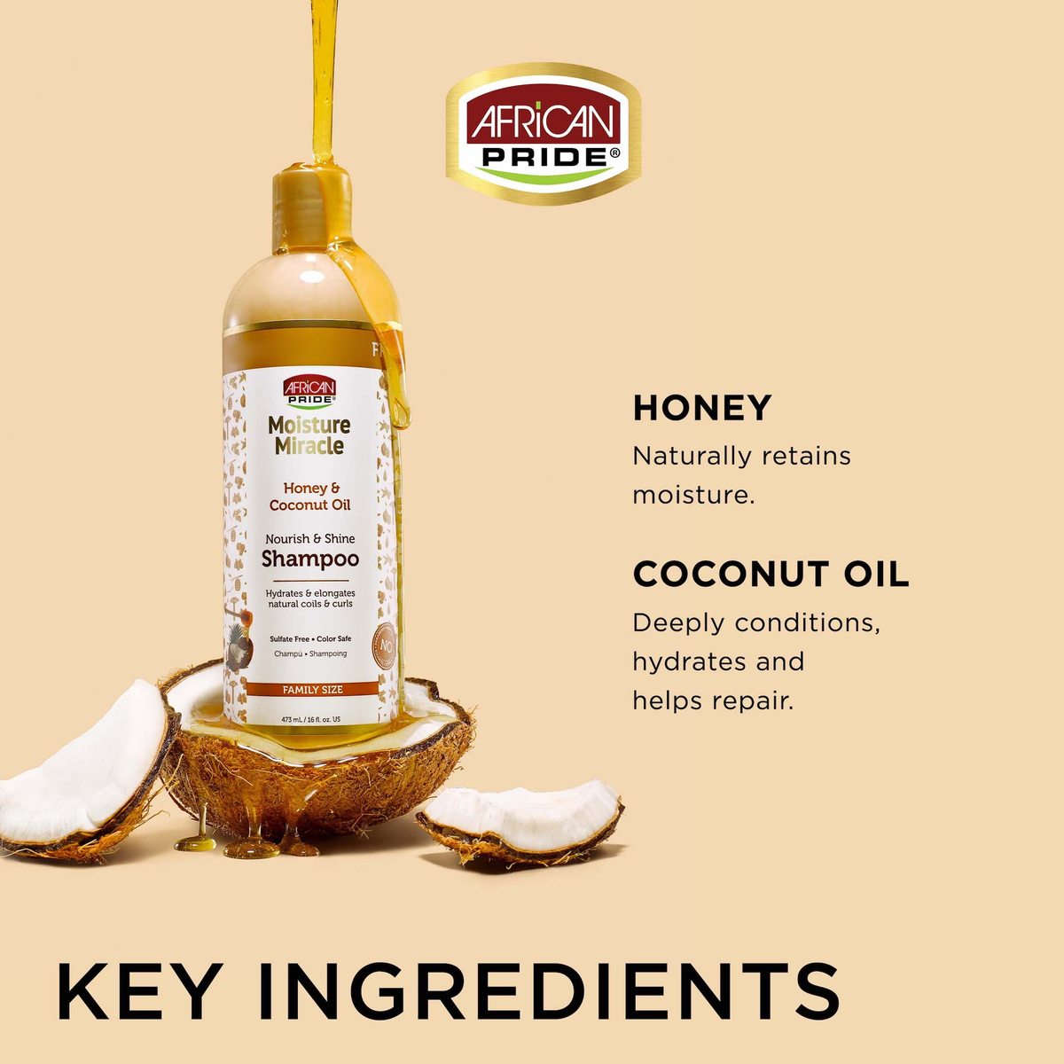 African Pride Moisture Miracle Honey & Coconut Oil Shampoo - 473ml