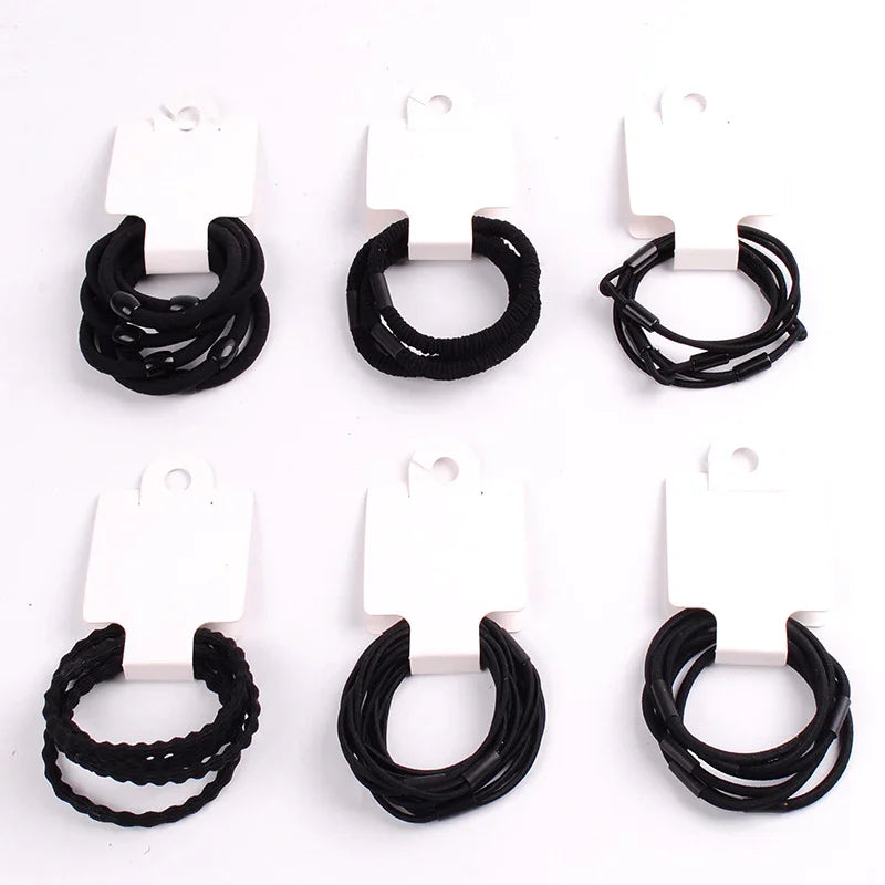 Koren Style Thick Hair Ties Rubber Bands Black - 3 Pcs (Assorted Pattern)