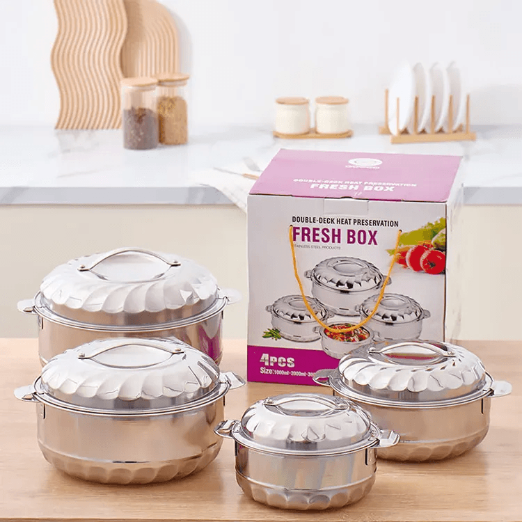 Double-Deck Heat Preservation Fresh Box Food Container Pot Set - 4Pcs