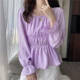 Women's Croptop Vintage Retro Square Shirring Blouse Dress