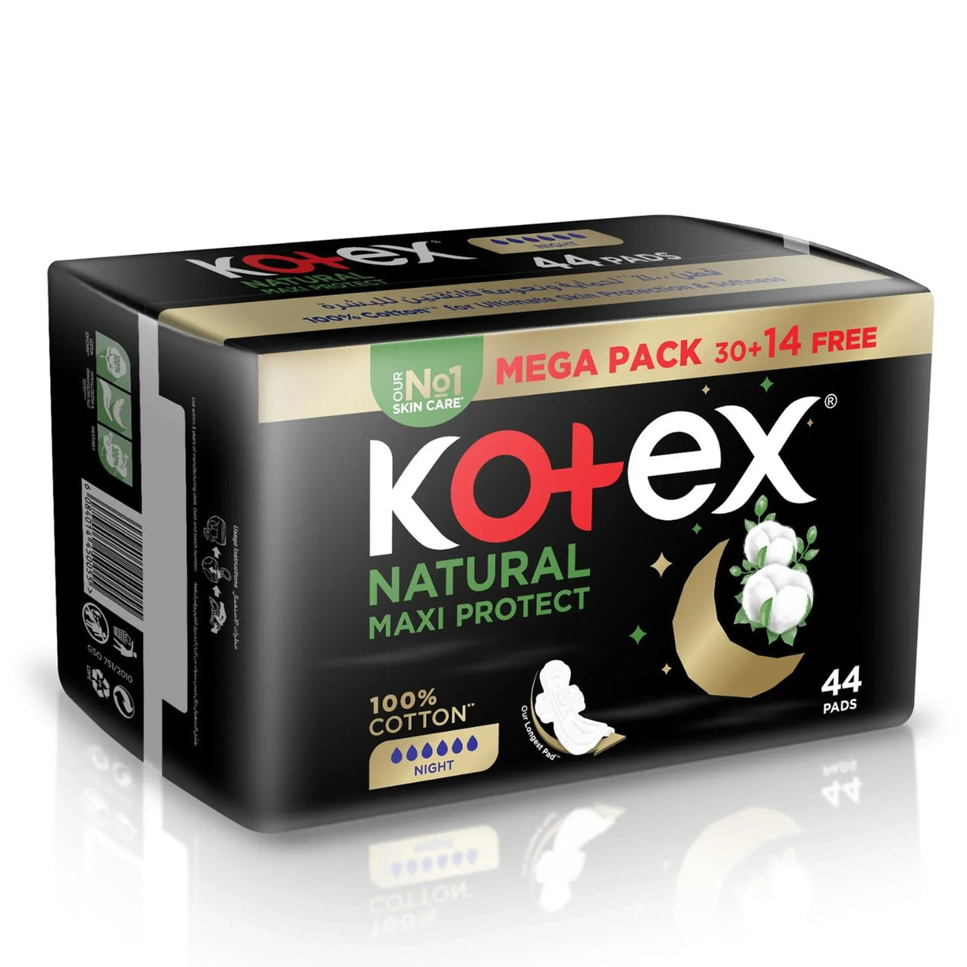 Kotex Natural Maxi Protect Overnight Sanitary Pads With Wings - 44s