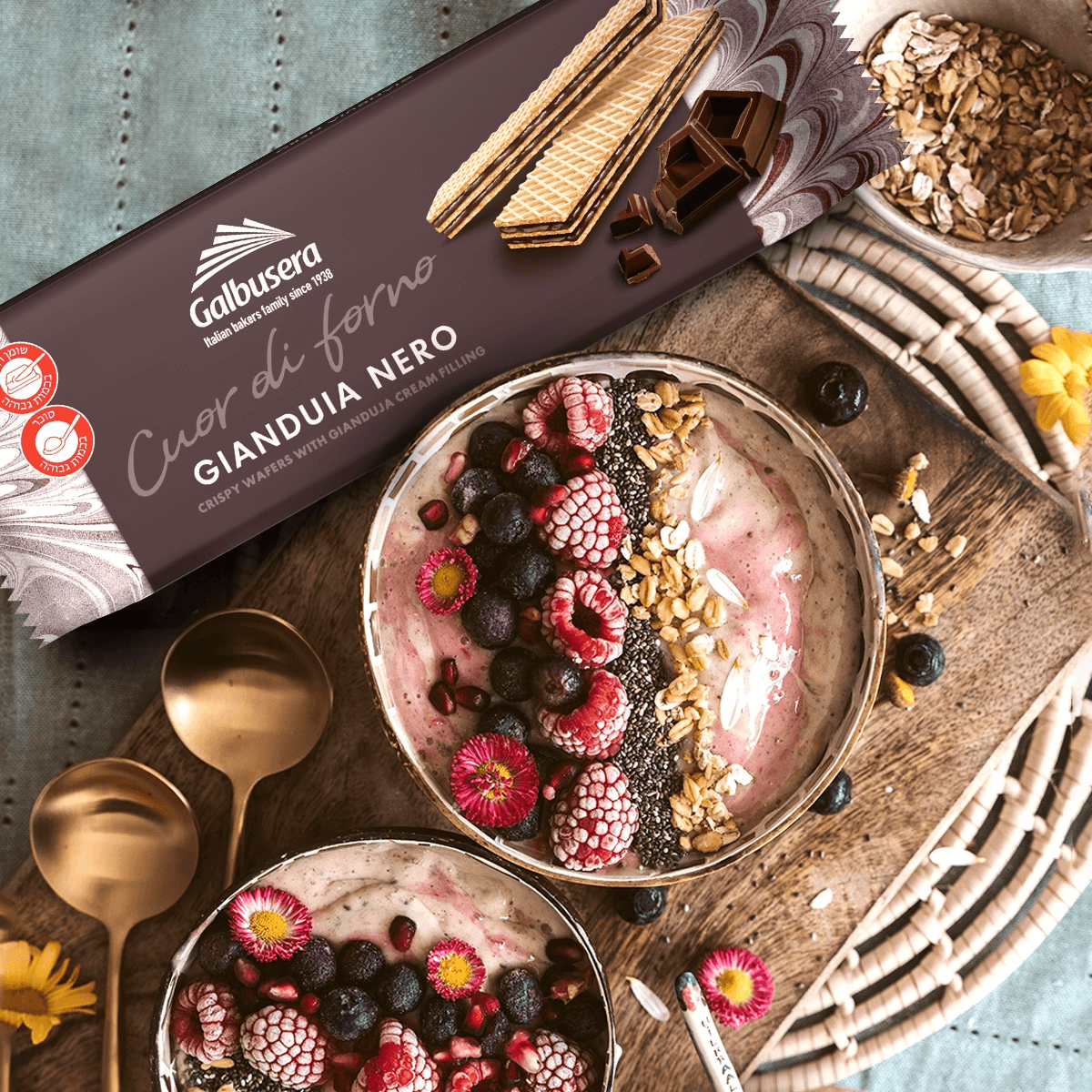Galbusera Gianduia Nero Crispy Wafers With Dark Gianduia - 45g