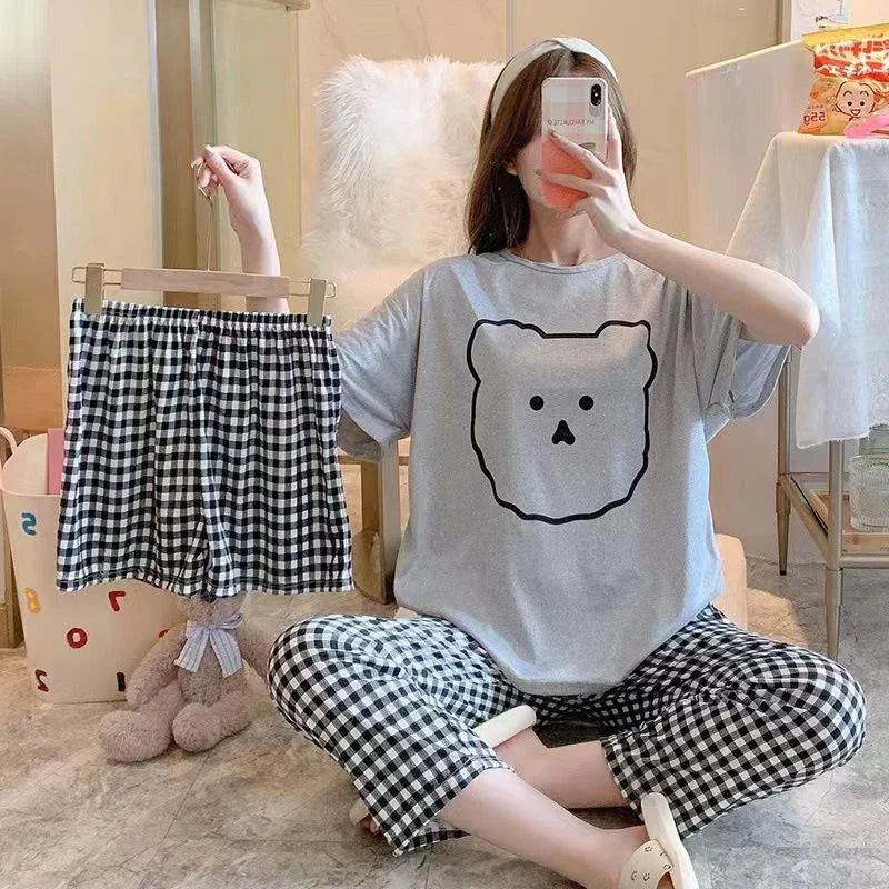 طقم بيجامات أزياء نسائية كورية 3 قطع