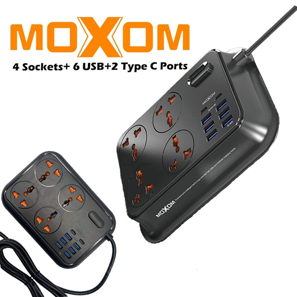 وصلة طاقة Moxom MX-ST06، 6 منافذ USB و2 منافذ Type-C، شاحن سريع