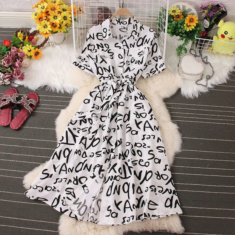 Women's Turn Down Collar Single Breasted Casual Dress