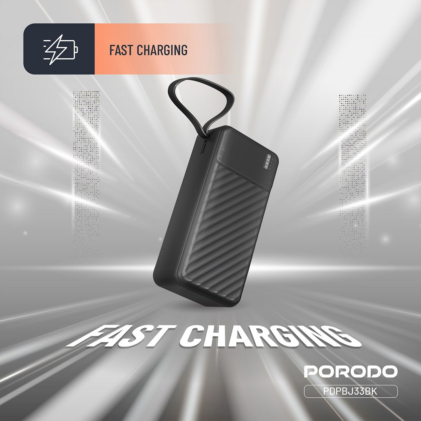 Porodo Piano 10000mAh Power Bank with Integrated Cables