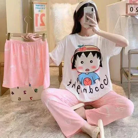 Women's Korean Fashion Pajamas 3 Pcs Set - HXF:1008