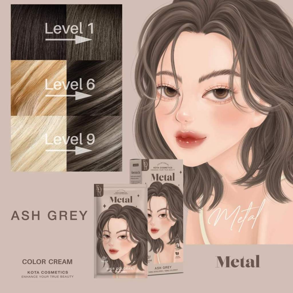 Kota Cosmetics Metal Thailand Hair Color Ash Grey - 100ml + 100ml
