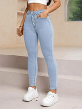 Women Fashion Casual Jeans High Waist Multi Button Design - #4179