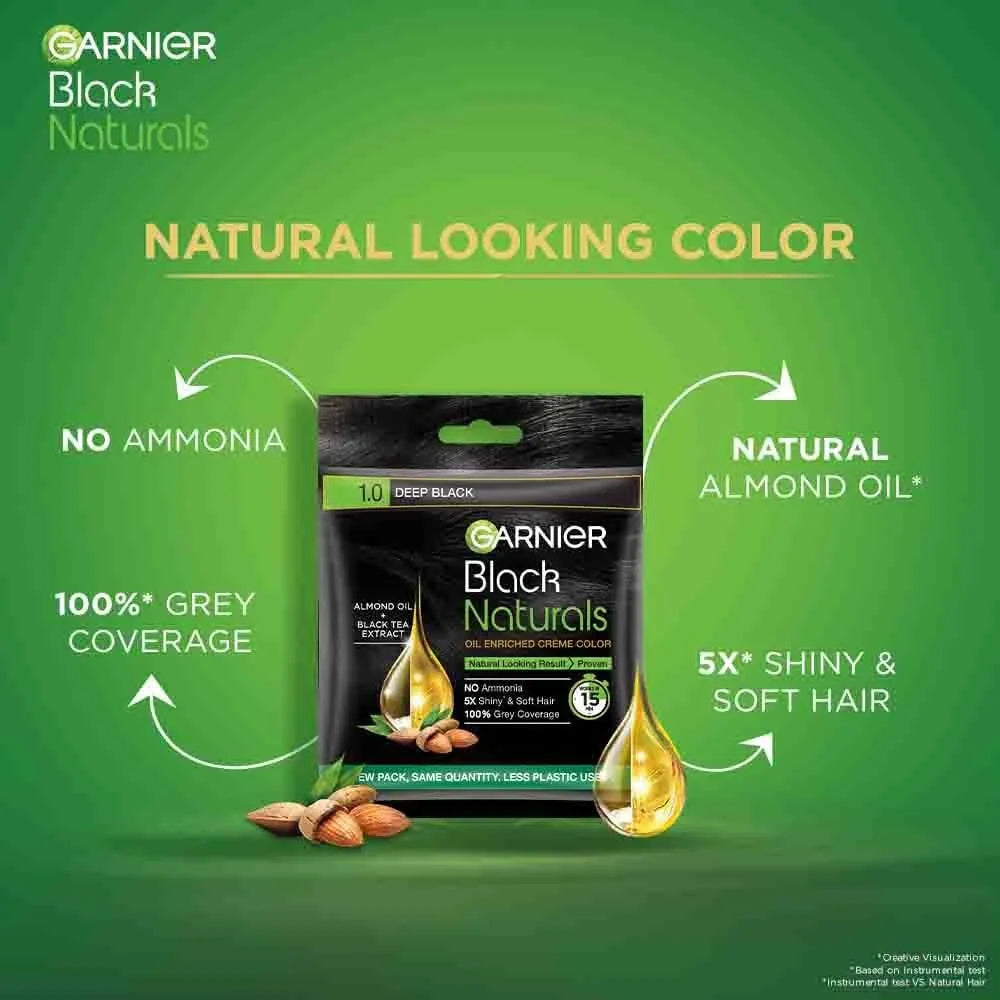 Garnier Black Naturals Hair Color Shade 1.0 Deep Black - 20ml+20g