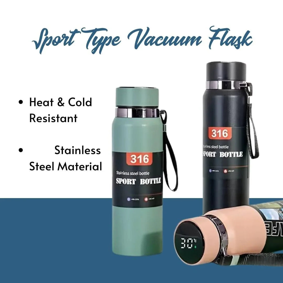 Stainless Steel Vacuum Insulated Sport Bottle With LED Display - 800ml