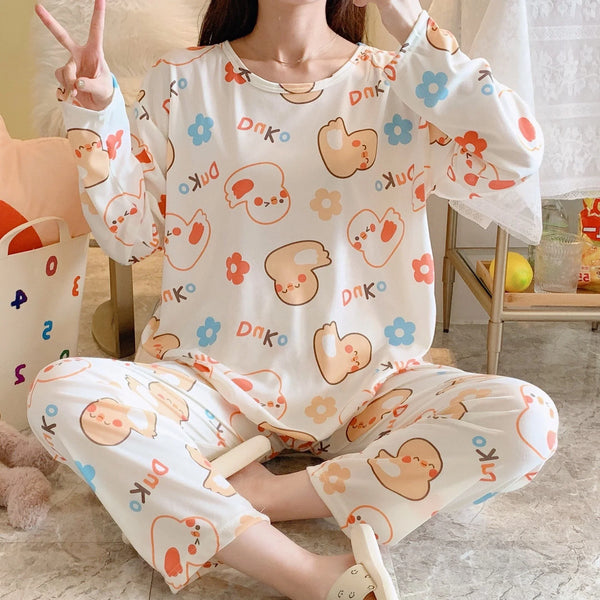 Summer Women's Korean Fashion Pajamas 2 Pcs Set - 966#