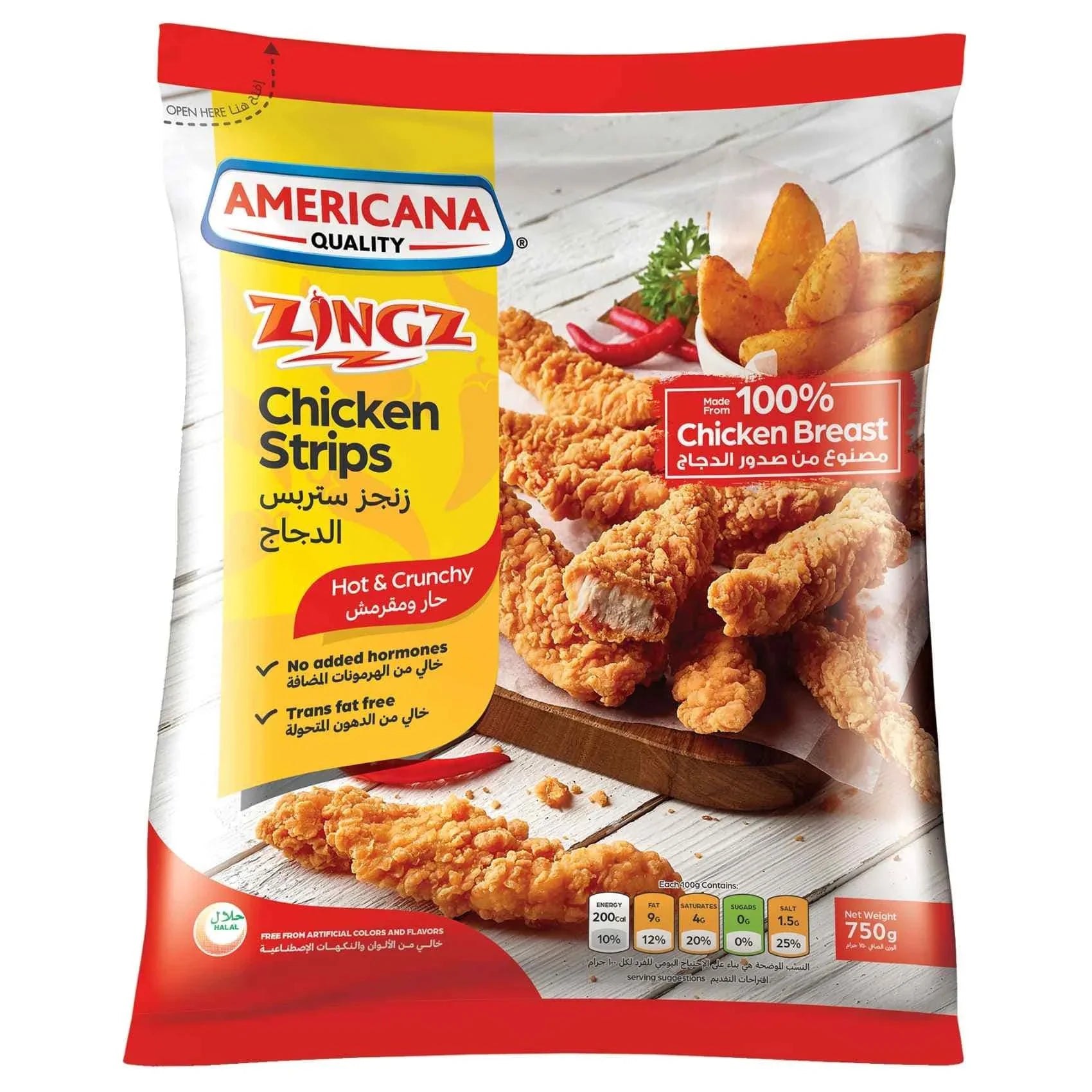 Americana Zingz Hot & Crunchy Chicken Strips - 750g (Frozen)