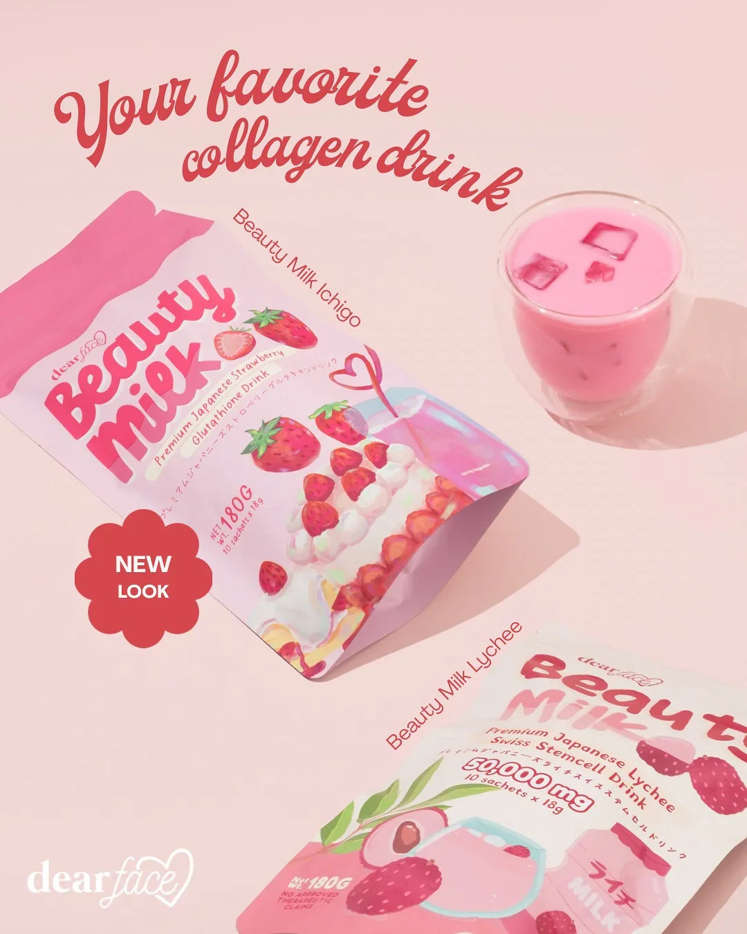 Dear Face Beauty Milk Premium Japanese Strawberry Drink - 180g