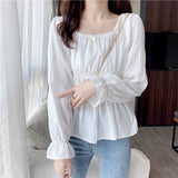 Women's Croptop Vintage Retro Square Shirring Blouse Dress