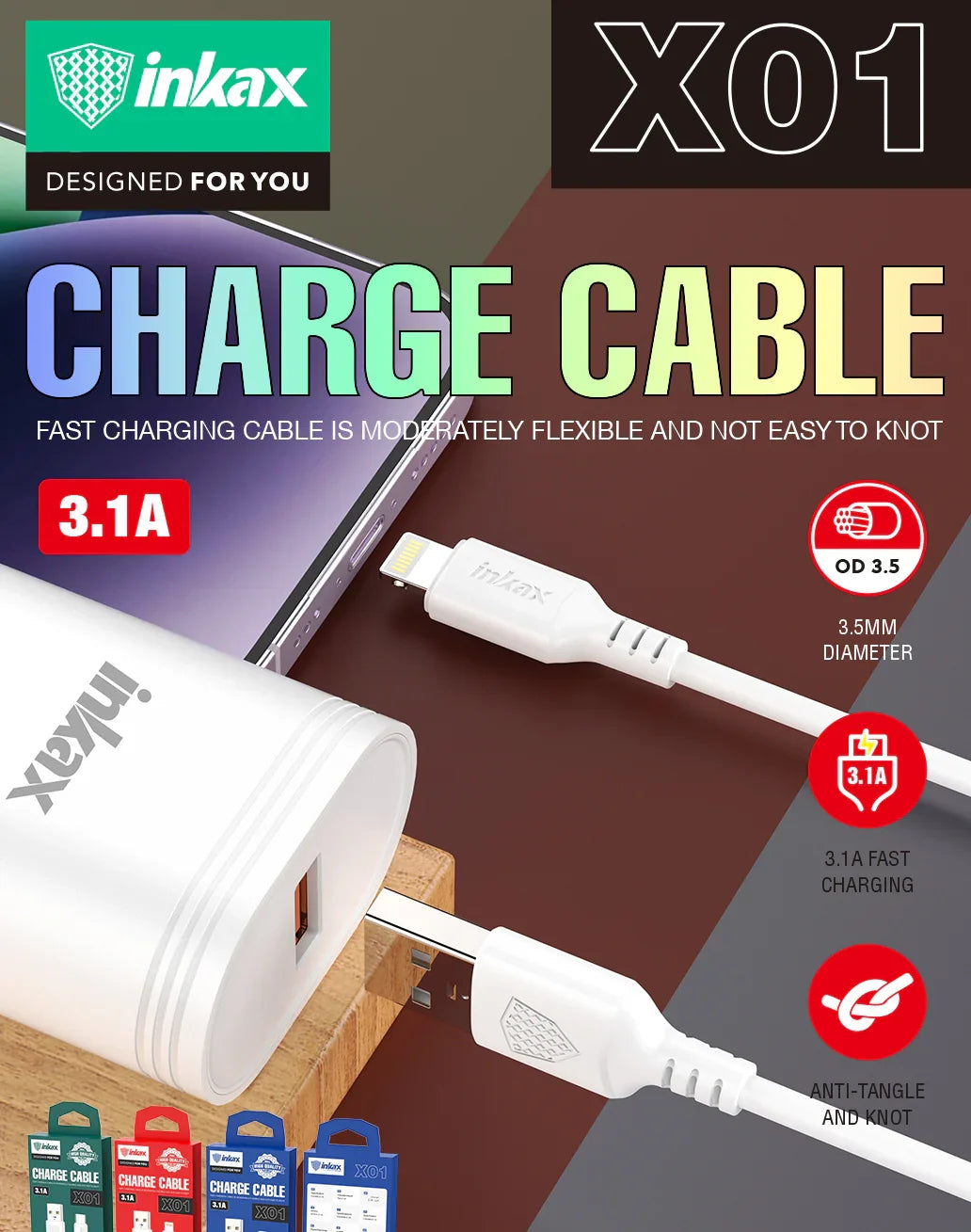 inkax 3.1A IP Charge Cable - X01